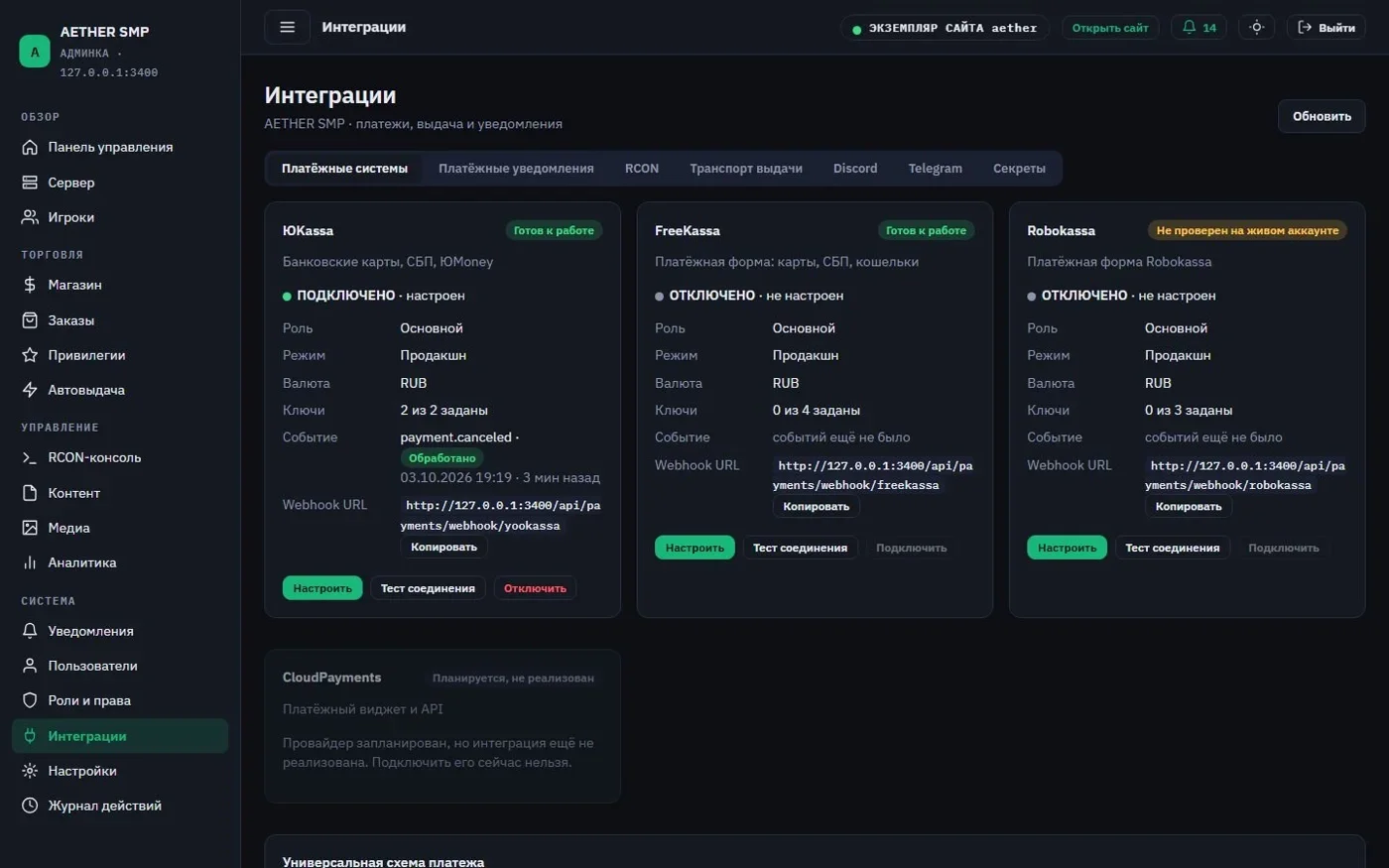 Настройка интеграций