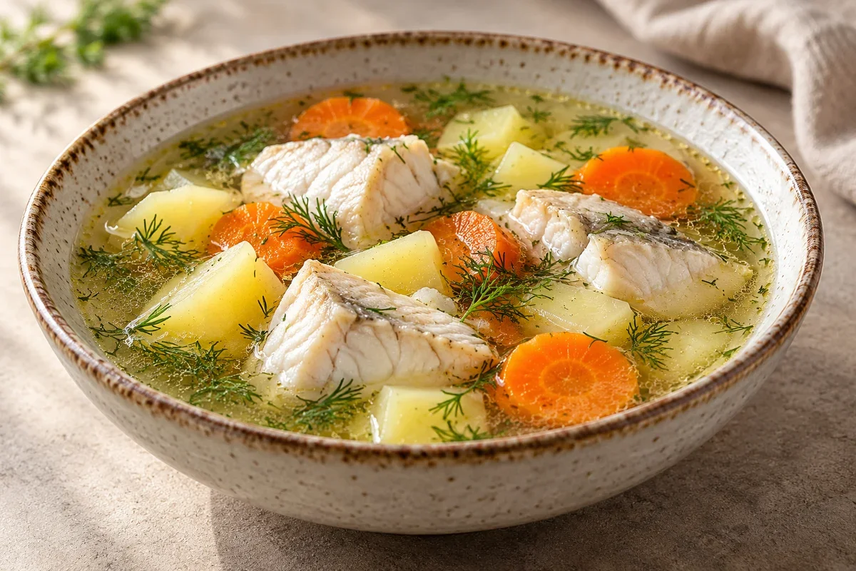 Уха из судака с овощами.
