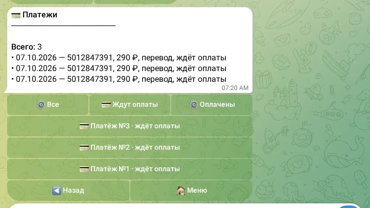 Список платежей