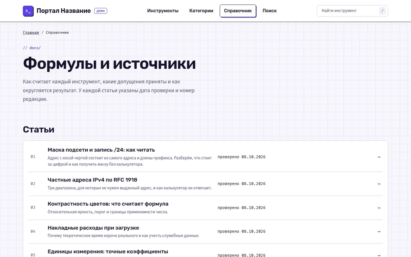 Список статей справочника