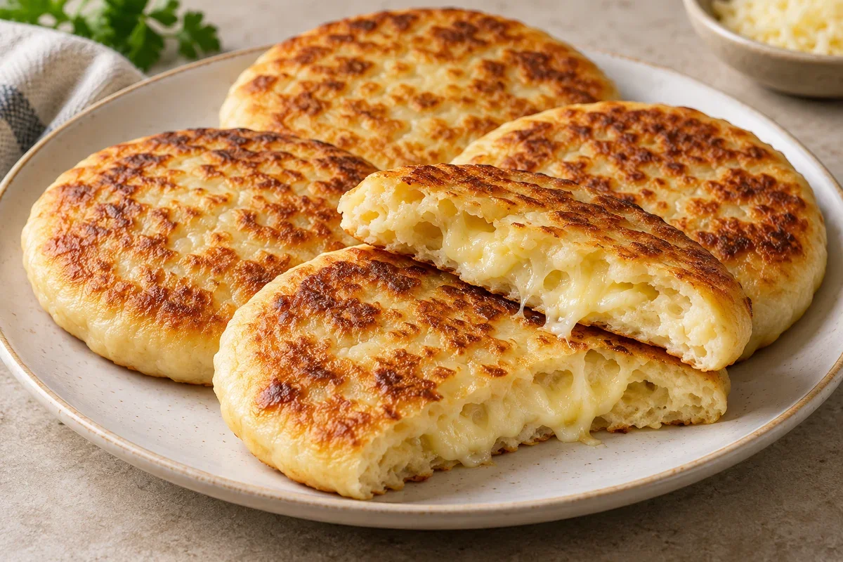 Тонкие лепёшки с сыром, приготовленные на сковороде.
