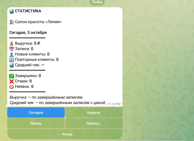 Статистика компании с выбором периода