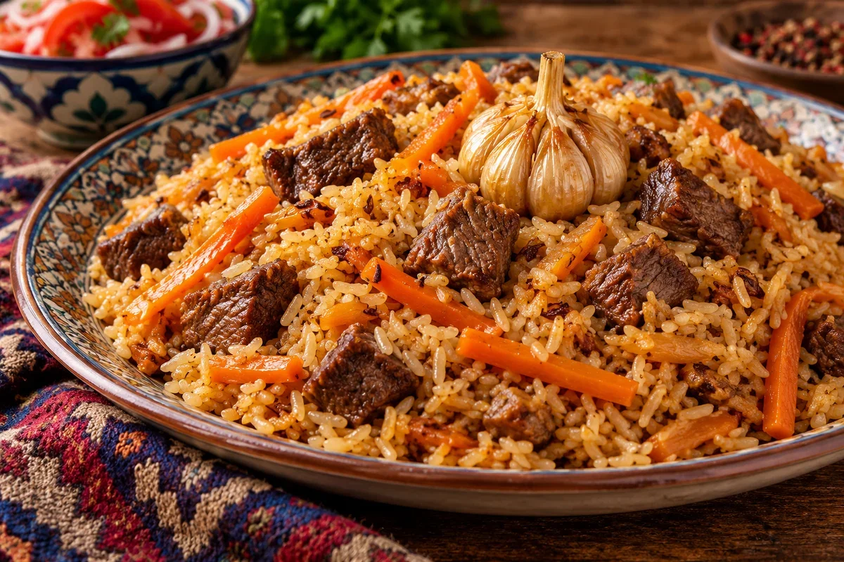 Рассыпчатый плов с мягкой говядиной и морковью.