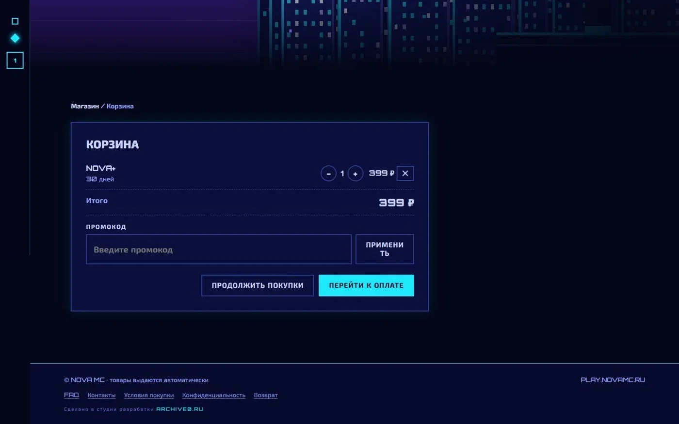 Корзина с товаром и промокодом
