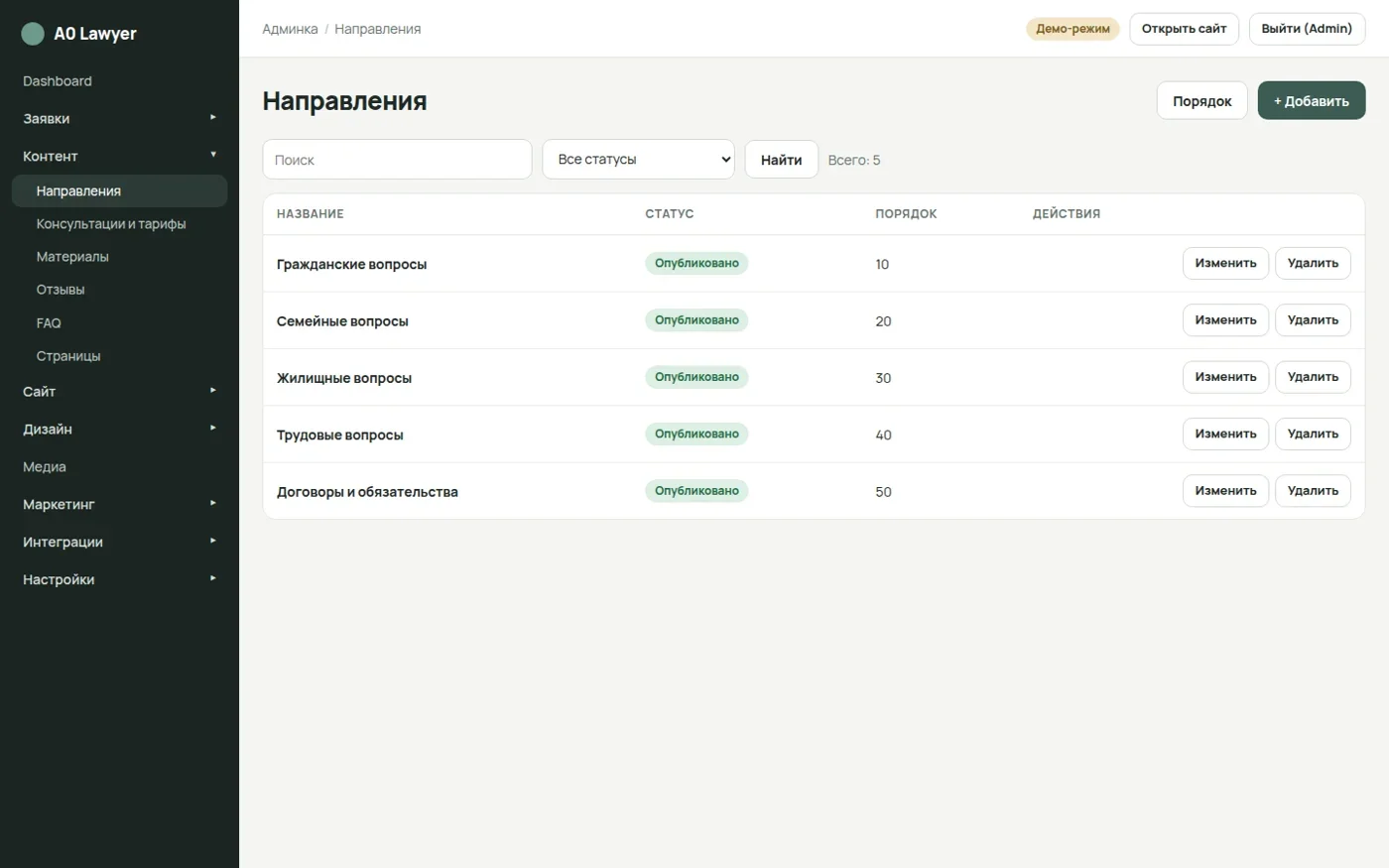Управление направлениями консультаций