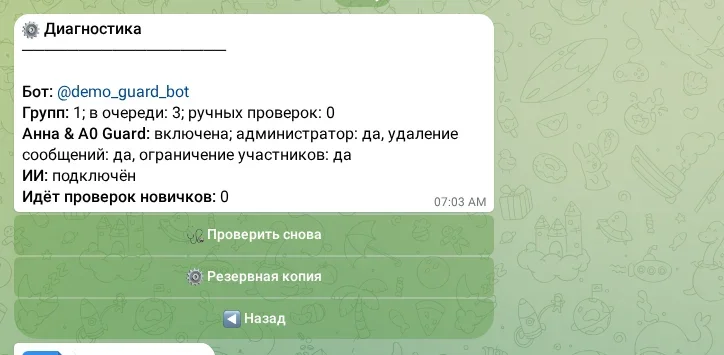 Диагностика бота и групп