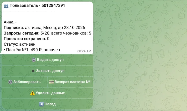 Управление доступом пользователя
