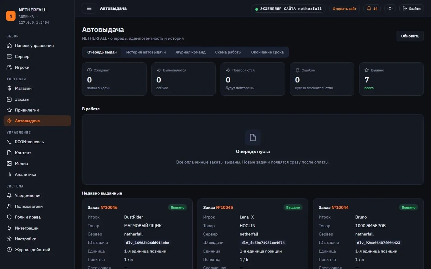 Очередь автоматической выдачи