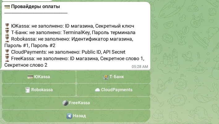 Настройка платёжных провайдеров