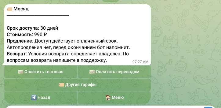 Условия выбранного тарифа