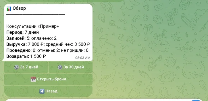 Отчёт по записям и оплатам