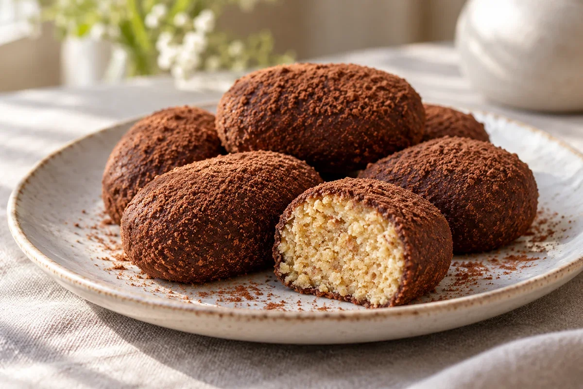 Пирожные из бисквитной крошки с масляным кремом.