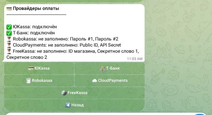 Настройка платёжных провайдеров